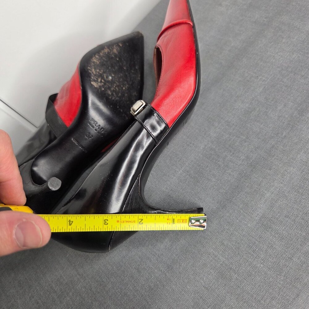 Prada Red & Black Two-Tone Leather Mary Jane Pumps EU 37 - Picture 8 of 9